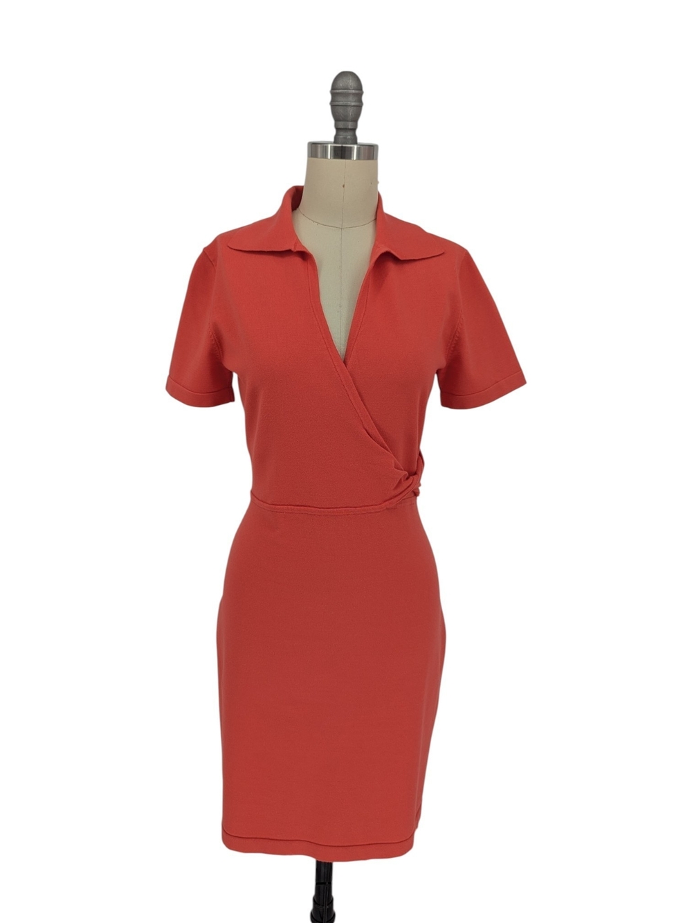 00913 Derek Lam 10 Crosby Knit Polo Dress Orange Red size Small preppy tennis